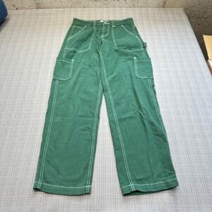 Utility Wide Leg Green Canvas Carpenter Pants Womens size 0 Preppy Garage